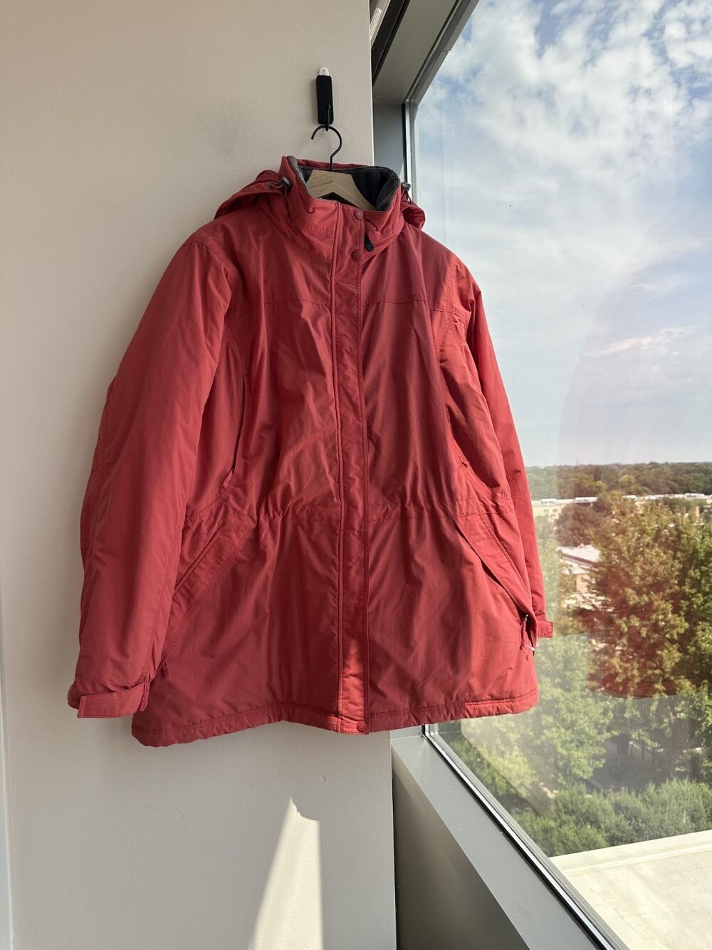 LL Bean Women's Fleece Lined Thinsulate Full Zip Roll Away Hood Coat Sz 2X